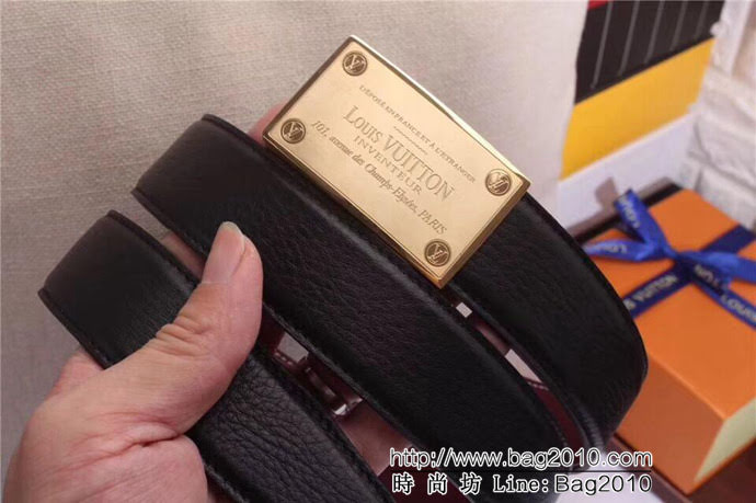 路易威登LV 雙面原版進口荔枝紋牛皮316精鋼L字母鋼自動扣 男士皮帶  xfp1236